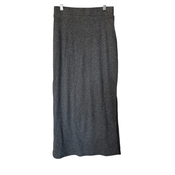 OGL Move Women’s Gray High Waisted Split-Hem Ribbed Pull-On Midi Skirt Sz M GUC - Picture 1 of 7